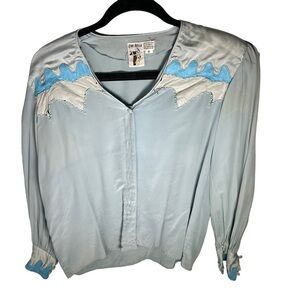 Vintage Che Bella Silk Embroidered Ranch Wear Button Down Top